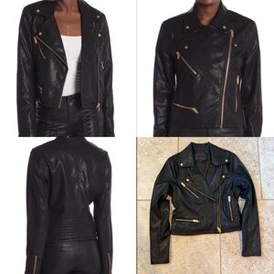 BLANKNYC Black Faux Leather Moto Jacket Small gold hardware